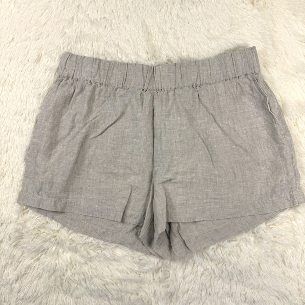 The Drop 100% Linen Shorts Womens XL Tan Elastic Waist Pockets Casual Summer